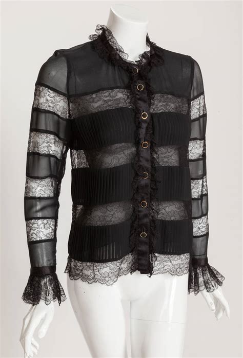 chanel black lace blouse|Chanel cotton blouses.